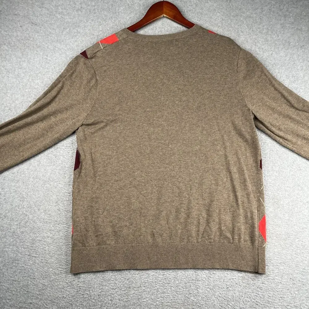 Banana Republic Sweater Casual Red Diamond Beige V Neck Mens Large Preppy